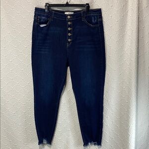 KanCan size 3X Dark  Indigo Ankle Jeans distressed hem stretch button fly stretc